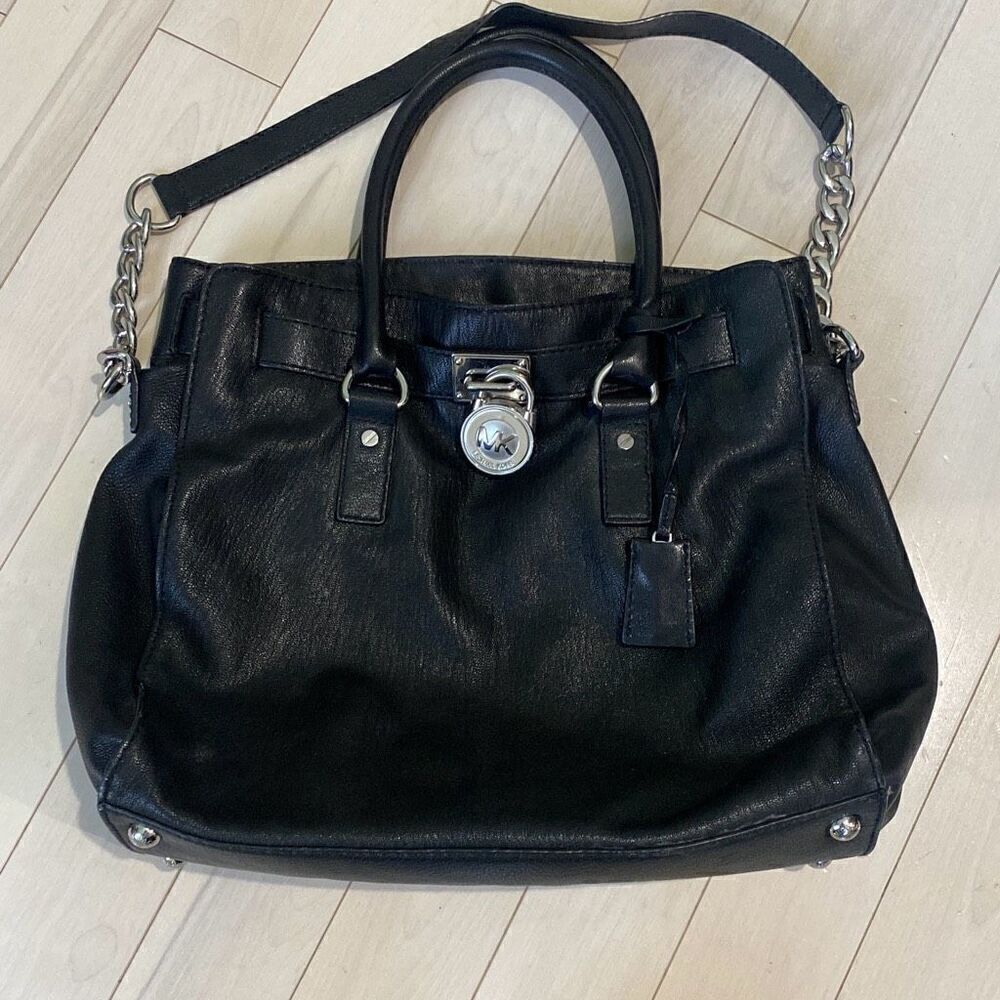 Michael Kors Women's Hamilton Medium Satchel Crossbody Bag Black & Gold